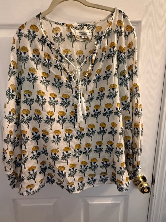 Emerson Fry Tops - Emerson Fry White Floral Tie-Front Overdized Peasant Blouse